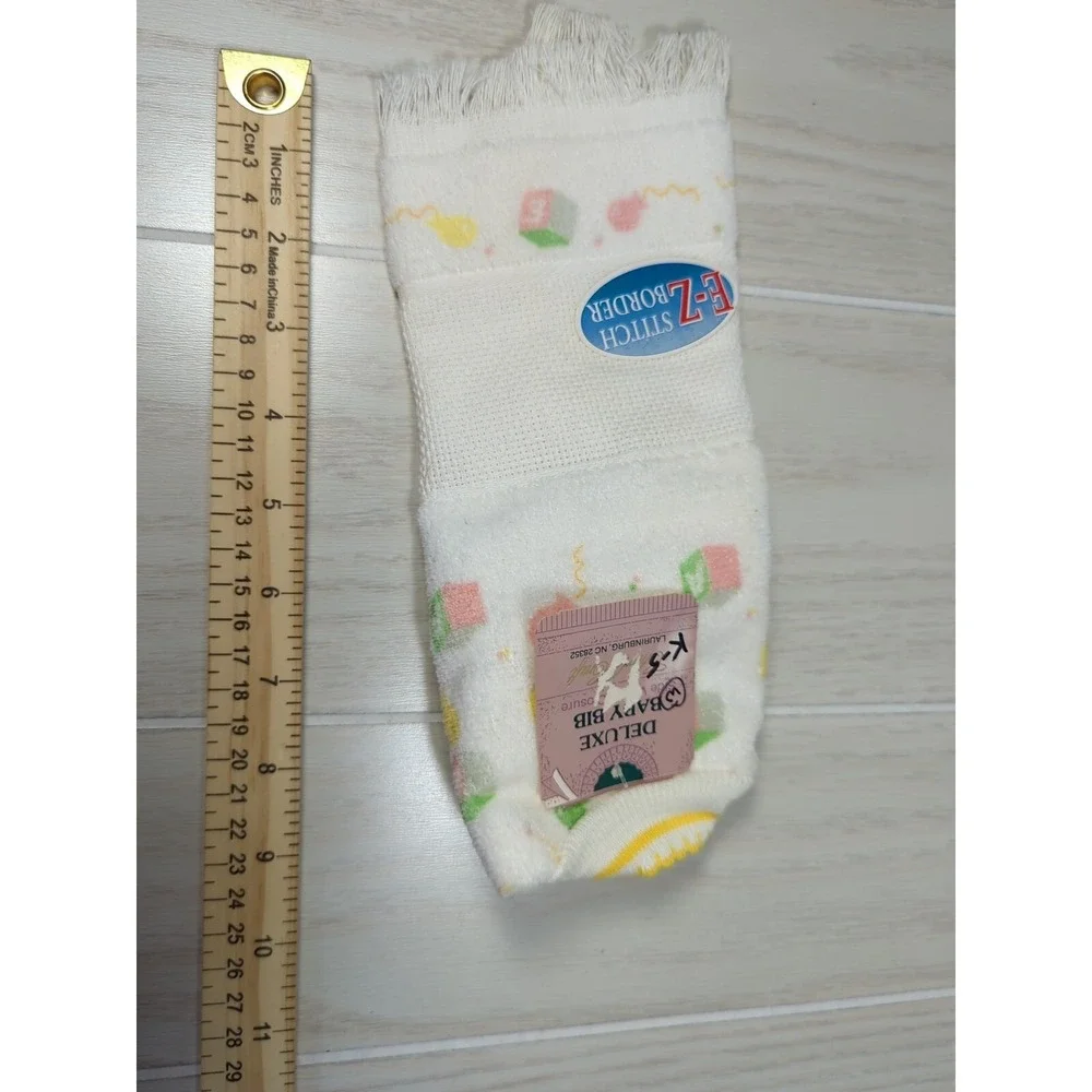 Vintage pullover towel style Baby Bib yellow pink green blocks balloons‎